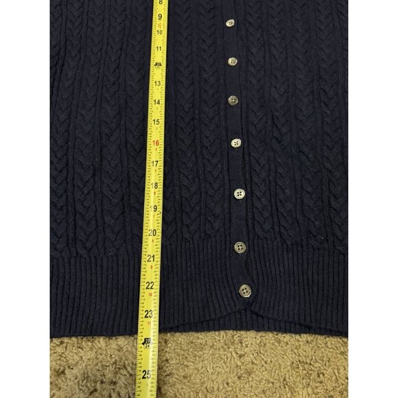 VTG EDDIE BAUER Navy Cashmere Angora Blend Cable Knit Sweater Cardigan Preppy XL - Picture 6 of 6